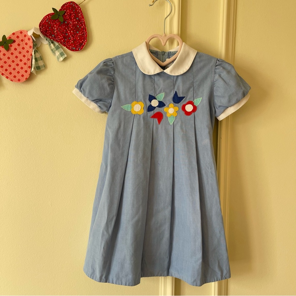 Florence Eiseman Vintage blue Floral Embroidery Dress with Peter Pan collar